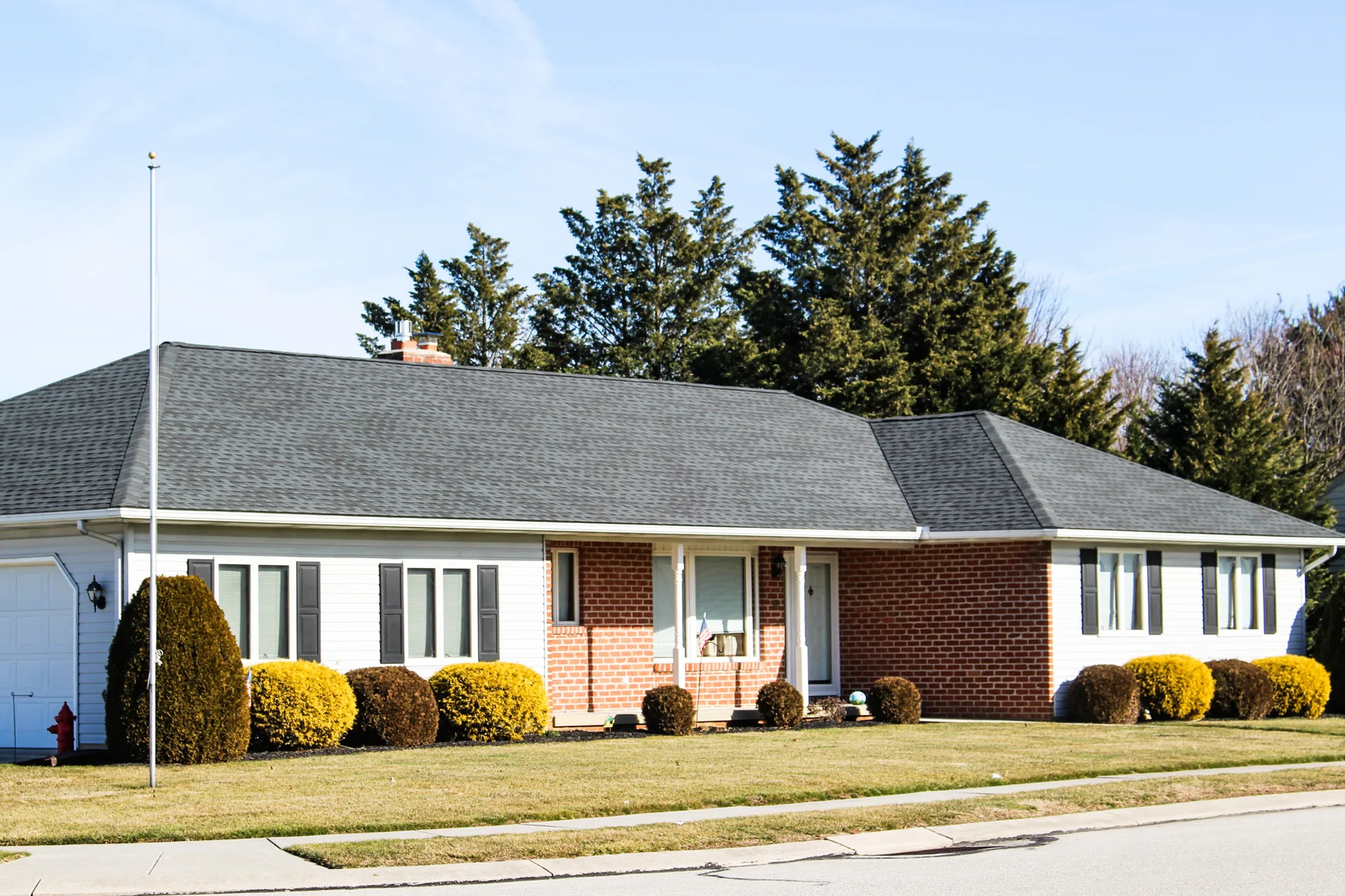 Completed roof on a brick ranch home in York County, PA by Cool Water Roofing